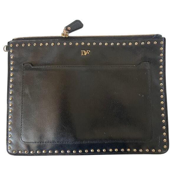 Diane von Furstenberg Black Zip and Go Studded Trim Pouch Bag - Picture 1 of 2